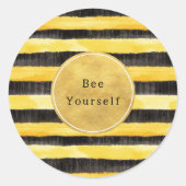 Goud Geel Zwart Bij Strepen Ronde Sticker (Voorkant)