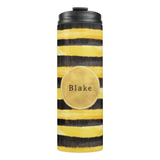 Goud Geel Zwarte Bij Strepen Thermosbeker (Voorkant)