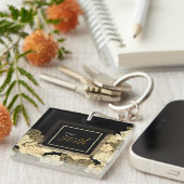 Goud, geelbruin en geel 50e verjaardag roos sleutelhanger (Voorkant Rechts)