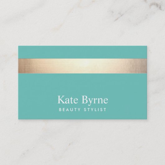 Goud (geen glans) Striped Modern Stylish Turquoise Visitekaartje (Voorkant)