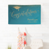 Goud Gefeliciteerd Afstuderen Ombre Blauwgroen Spandoek (Insitu)