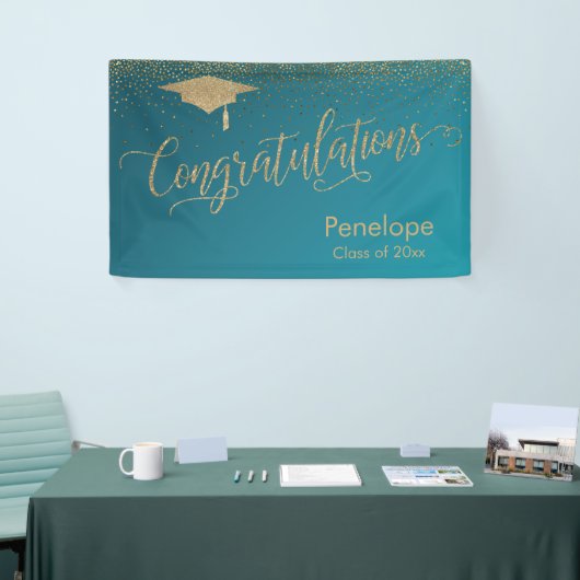Goud Gefeliciteerd Afstuderen Ombre Blauwgroen Spandoek (Beurs)