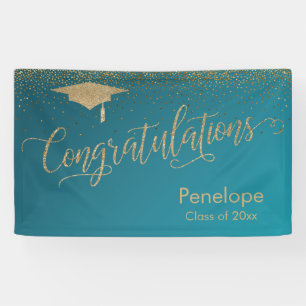 Goud Gefeliciteerd Afstuderen Ombre Blauwgroen Spandoek