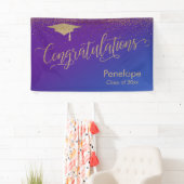 Goud Gefeliciteerd Afstuderen Paarse Blauw Ombre Spandoek (Insitu)