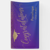 Goud Gefeliciteerd Afstuderen Paarse Blauw Ombre Spandoek (Verticaal)