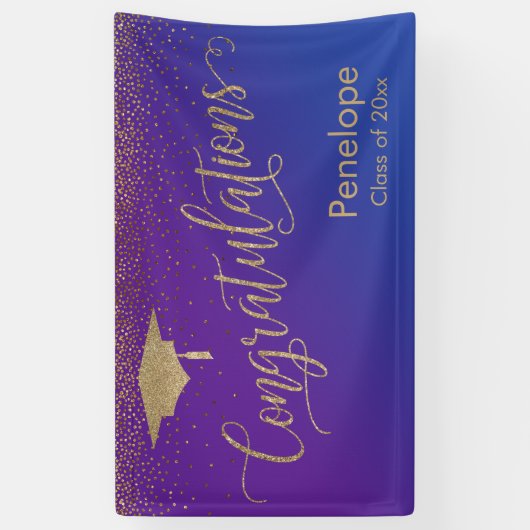 Goud Gefeliciteerd Afstuderen Paarse Blauw Ombre Spandoek (Verticaal)