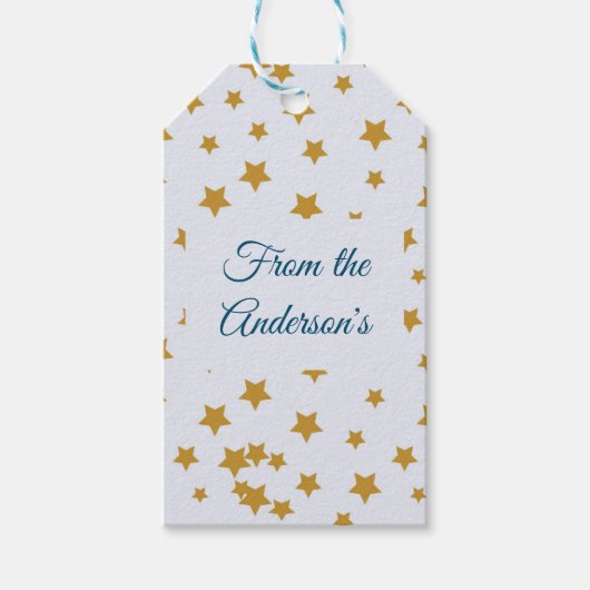 Goud gekleurd sterrenoppervlak van naam cadeaulabel (Voorkant)