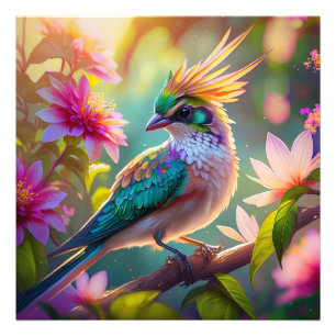 Goud gekroonde groenkopige vink fantasievogel foto afdruk