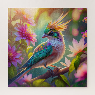 Goud gekroonde groenkopige vink fantasievogel legpuzzel