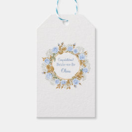 Goud gekuste blauwe roos bruid cadeaulabel