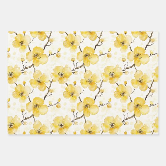 Goud Gele Bloemen Bruiloftsfeest Inpakpapier Vel (Voorkant 2)