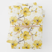 Goud Gele Bloemen Bruiloftsfeest Inpakpapier Vel (In situ)