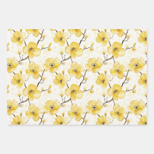 Goud Gele Bloemen Bruiloftsfeest Inpakpapier Vel (Voorkant)