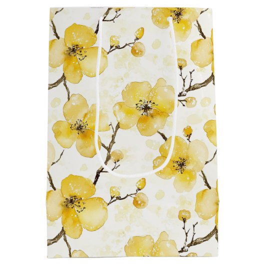 Goud Gele Bloemen Bruiloftsfeest Medium Cadeauzakje (Achterkant)