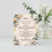 Goud gele bloemen lint menukaart (Staand voorkant)