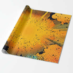 Goud Gele Grunge Comic Blast Cyaan Cadeaupapier