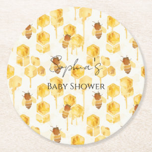 Goud Gele Honingbijen Baby Shower Ronde Kartonnen Onderzetter