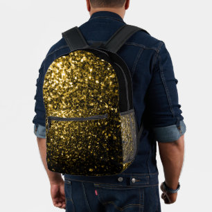 Goud gele nepgloei glitters en zwart bedrukte rugzak