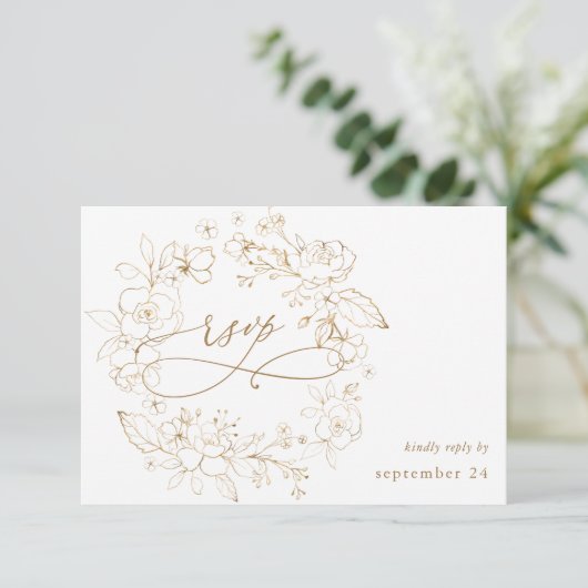 Goud gelijnde Floral op White & Gold w Meal RSVP 3 (Staand voorkant)