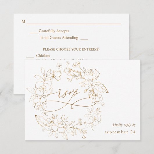 Goud gelijnde Floral op White & Gold w Meal RSVP 3 (Voorkant / Achterkant)
