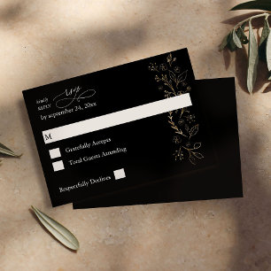 Goud gelijnde Floral op zwart, geen koraal RSVP 2 Kaartje