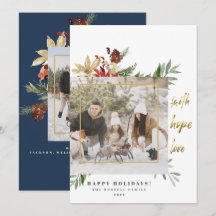 Goud Geloof Hoop Liefde Twee Foto Blauwe Kerst
