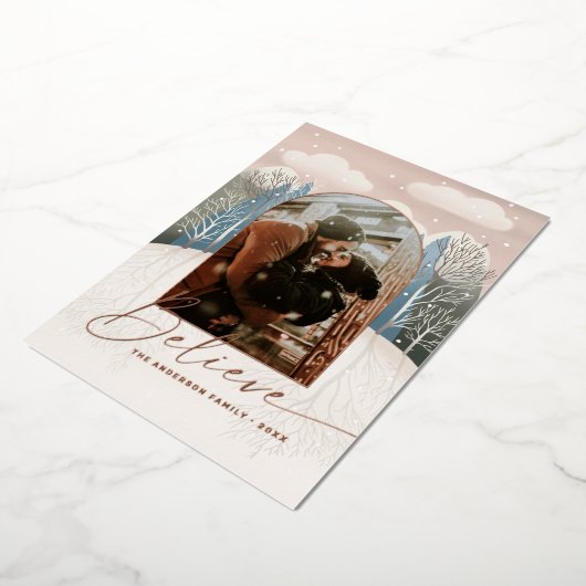 Goud gelooft in kerst | Woodland Photo Folie Feestdagenkaart (Gedraaid)