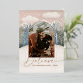 Goud gelooft in kerst | Woodland Photo Folie Feestdagenkaart (Staand Voorkant)