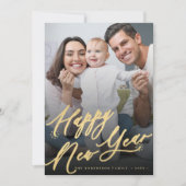 Goud Gelukkig Nieuwjaar minimale elegante foto Feestdagenkaart (Voorkant)