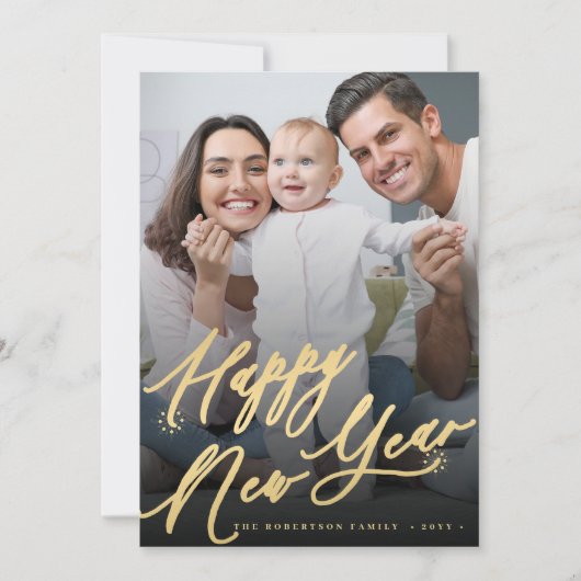 Goud Gelukkig Nieuwjaar minimale elegante foto Feestdagenkaart (Voorkant)