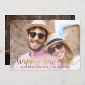 Goud Gelukkig Nieuwjaar Script | Aangepaste foto Feestdagenkaart (Voorkant / Achterkant)