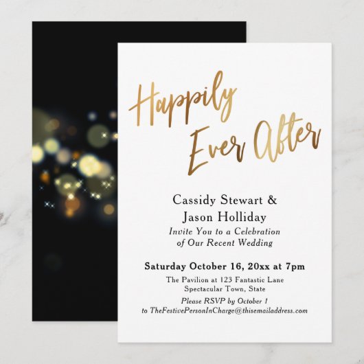 Goud gelukkig ooit na zwarte ontvangst van Bokeh Kaart (Voorkant / Achterkant)