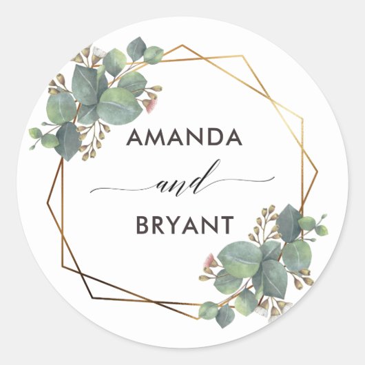 Goud Geo Lijst Eucalyptus Ronde Sticker (Voorkant)