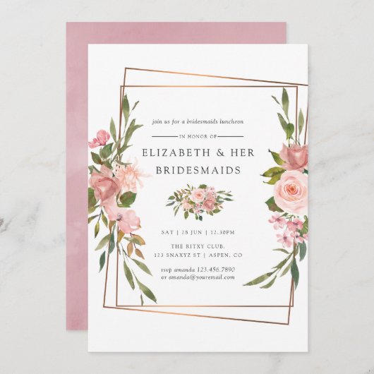 Goud Geometric Blush Rozen Bridesmaids Luncheon Kaart (Voorkant / Achterkant)