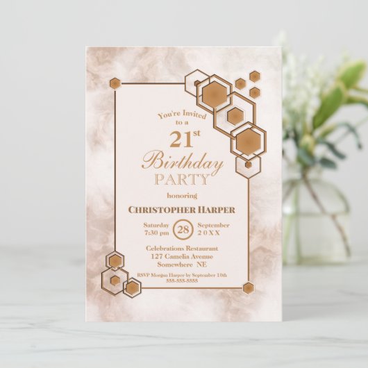 Goud Geometrisch 21e Verjaardagsfeest Kaart (Staand voorkant)