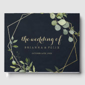 Goud Geometrisch Blauw Groen Kalligrafie Bruiloft Gastenboek (Voorkant)