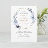 Goud Geometrisch Bloemen Blauw Bladeren Lijst Brui Kaart (Staand voorkant)