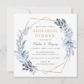 Goud Geometrisch Bloemen Blauw Bladeren Repetitie  Kaart (Voorkant)