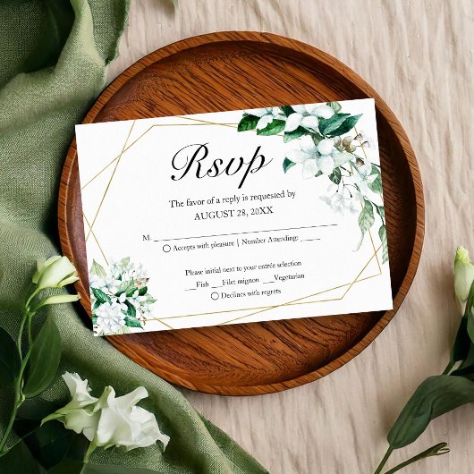 Goud Geometrisch Bloemen Groen Bruiloft RSVP Kaart