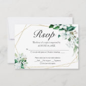 Goud Geometrisch Bloemen Groen Bruiloft RSVP Kaart (Voorkant)