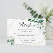 Goud Geometrisch Bloemen Groen Bruiloft RSVP Kaart (Staand voorkant)