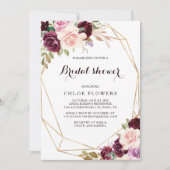 Goud Geometrisch Blush Bourgogne Bloemen Vrijgezel Kaart (Voorkant)