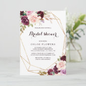 Goud Geometrisch Blush Bourgogne Bloemen Vrijgezel Kaart (Staand voorkant)