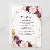 Goud Geometrisch Bourgogne Bloemen Bruiloft Ontbij Kaart (Voorkant)