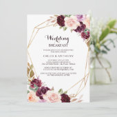 Goud Geometrisch Bourgogne Bloemen Bruiloft Ontbij Kaart (Staand voorkant)