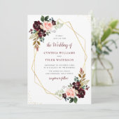 Goud Geometrisch Bourgondië & Blush Bloemen Bruilo Kaart (Staand voorkant)