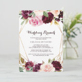 Goud Geometrisch Bourgondië Floral bruiloft brunch Kaart (Staand voorkant)