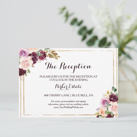 Goud Geometrisch Bourgondisch Bruiloft Receptie Ka Kaart (Staand voorkant)