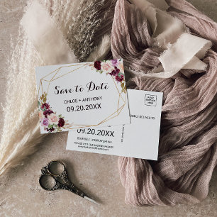 Goud Geometrisch Bourgondische Bloemen Save the Da Briefkaart