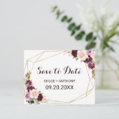 Goud Geometrisch Bourgondische Bloemen Save the Da Briefkaart (Staand voorkant)
